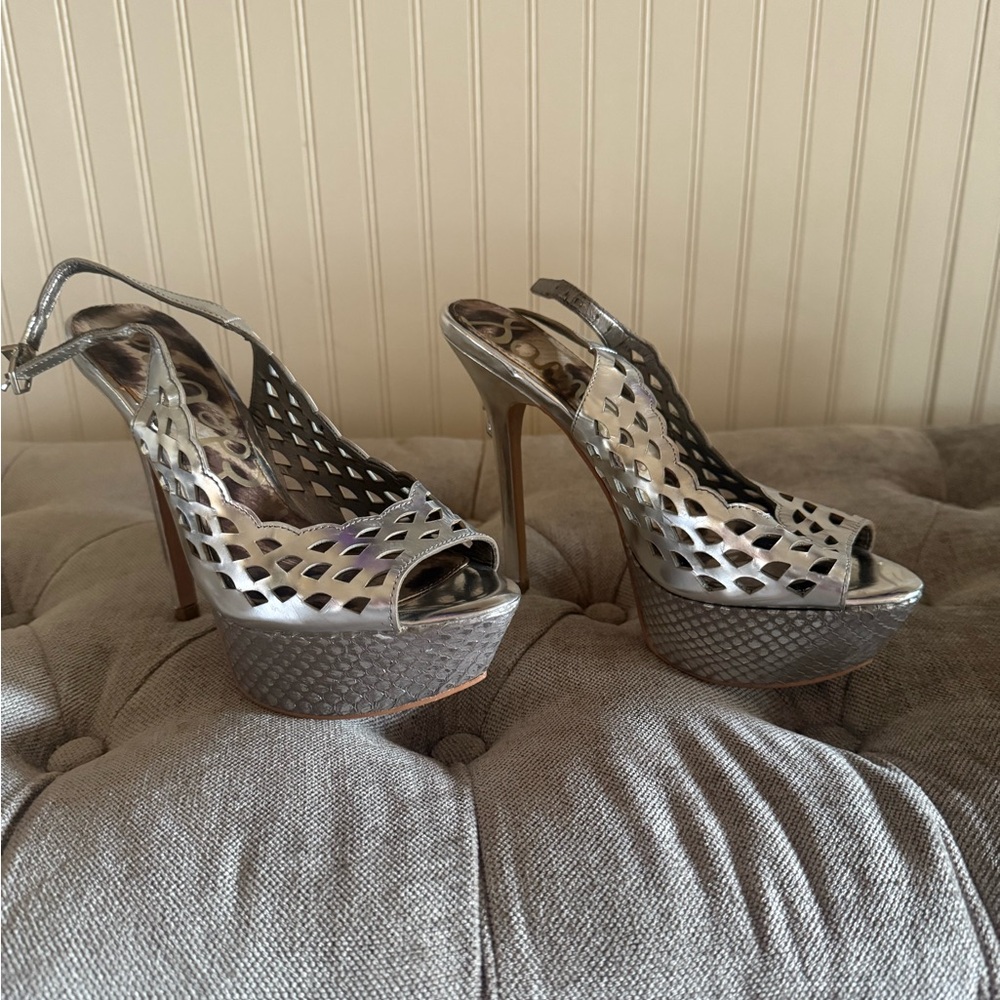 Sam Edelman Silver High-Heeled Platform Shoes